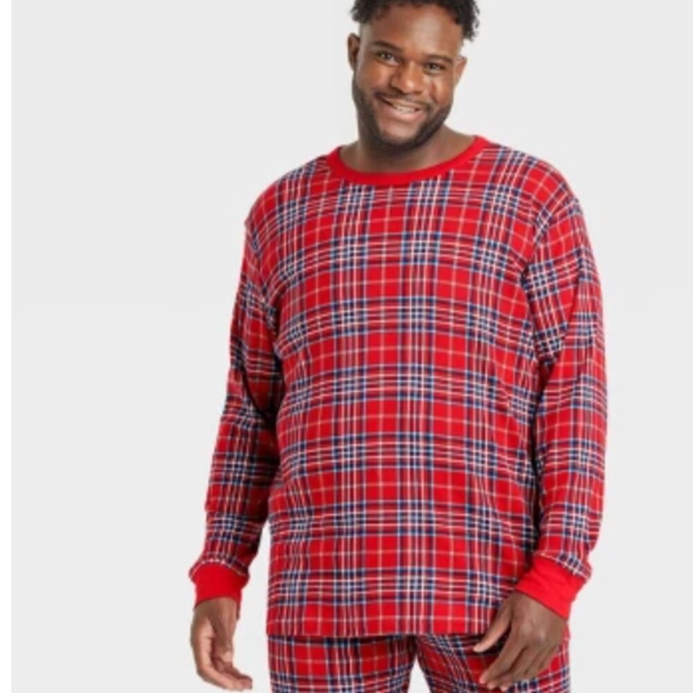Men's Plaid Cotton Ribbed Holiday Pajama Shirt - Size: XXL
